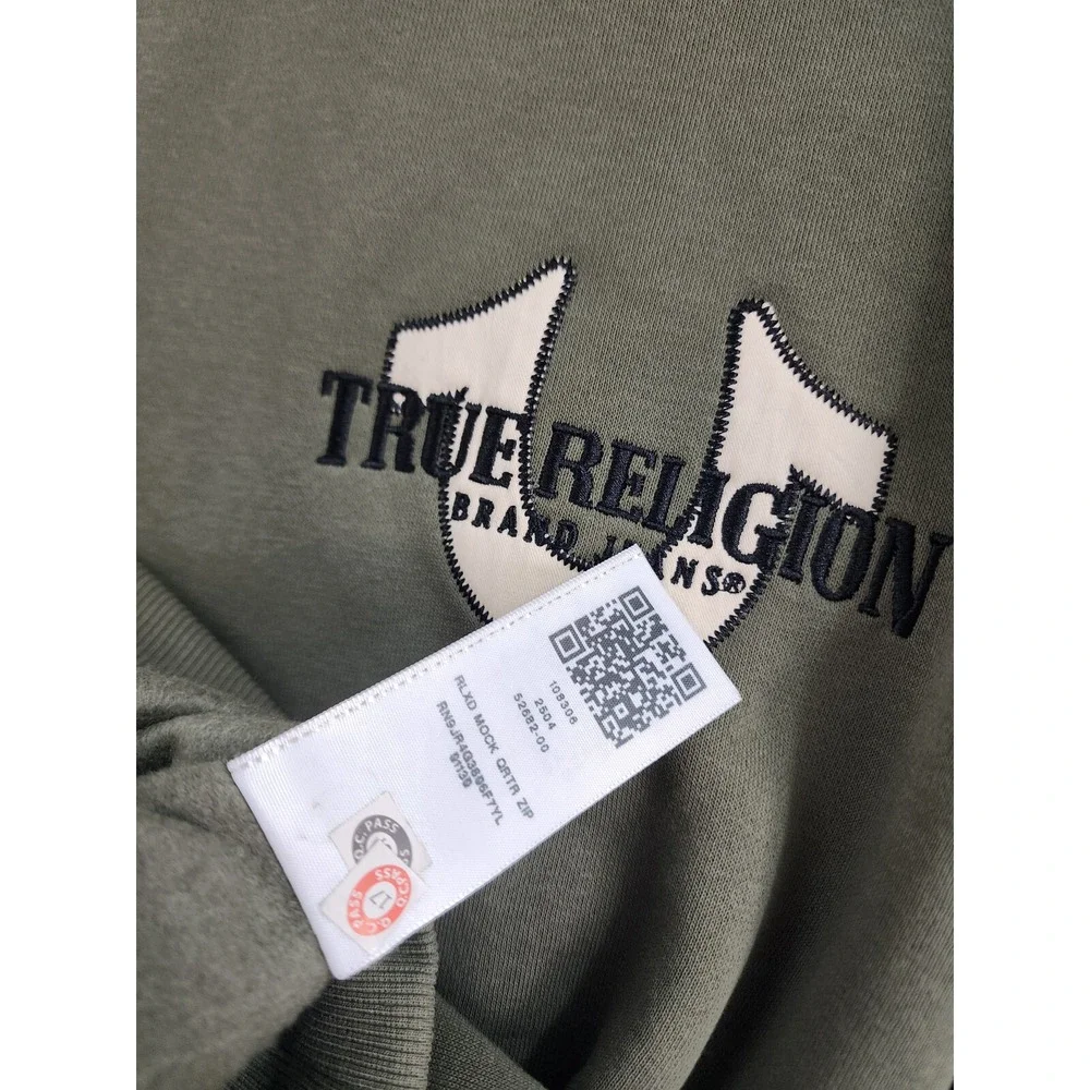 True Religion sweatshirt adult Extra Large XL zip green 108306 relaxed $129 mens